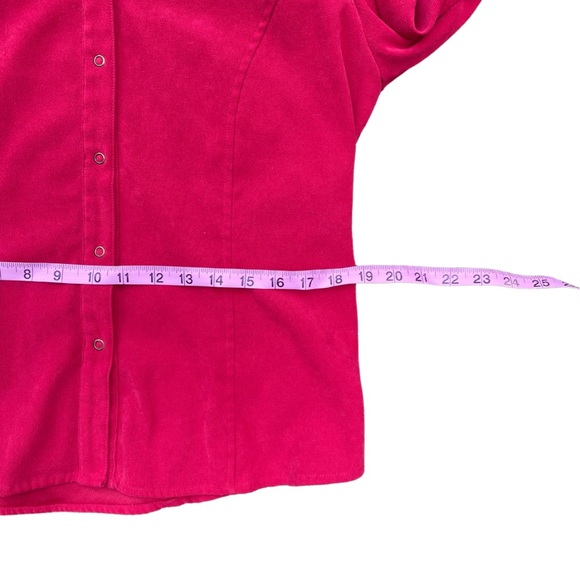 90s Red Suede-Like Button-Up Shirt | Vintage Western Snap | Fall Boho Layering - Picture 5 of 9